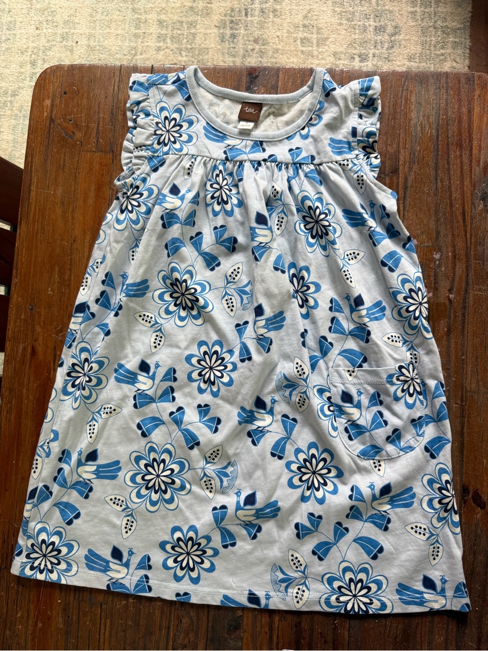 Blue Floral Ruffle-Sleeve Dress